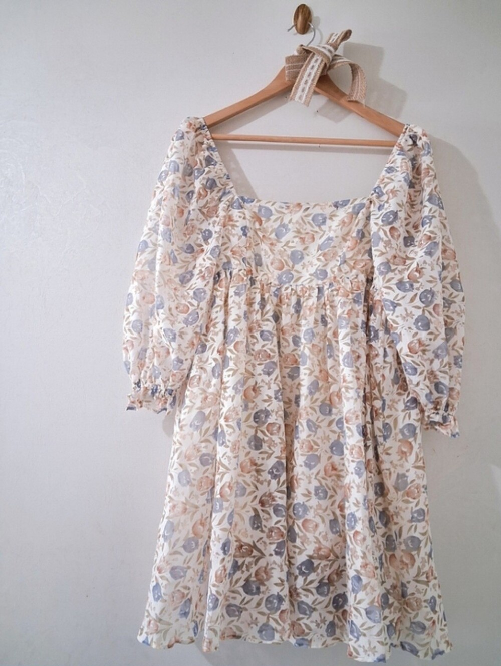 Morning Lavender Storia Cottage Country Floral Puff Sleeve Babydoll Mini Dress